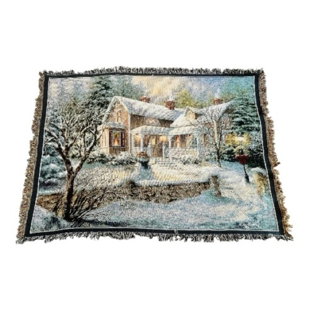 VTG Nicky Boehme Snow Covered Bridge X-mas Tapestry SleighRideThrow Blanketlarge